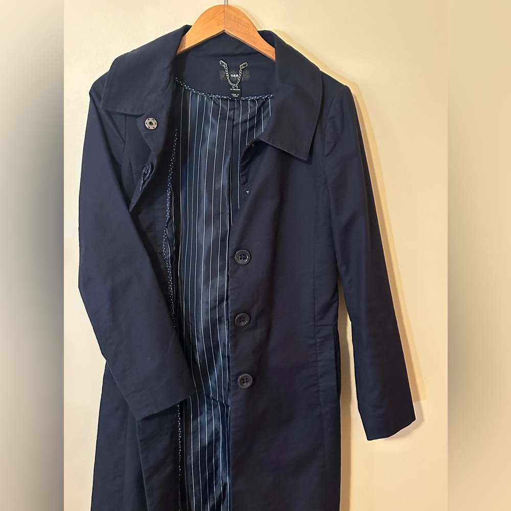 H&M Navy Blue Cotton Trench Coat